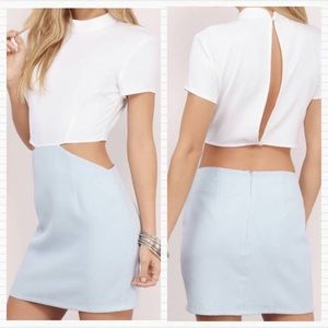 Tobi White Pastel Blue Mockneck Cutout Mini Dress